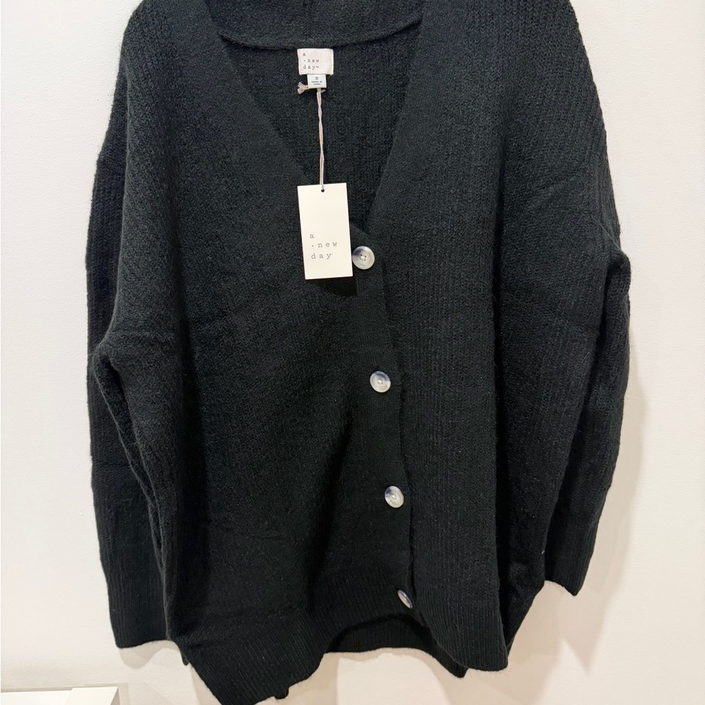 a new day Black Button-Front V-Neck Cardigan